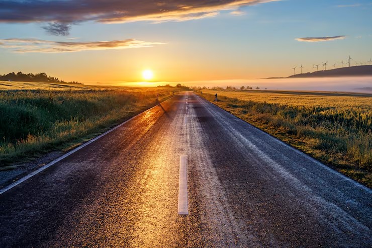 Puesta de sol en la carretera
